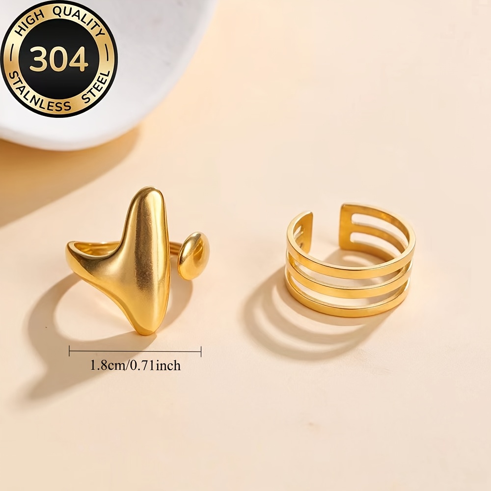 2pcs Golden Stackable Open Rings Set, Women's Fashionable Gift